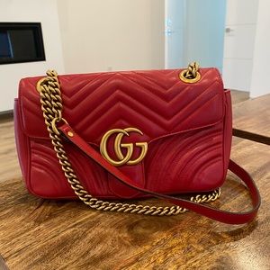 Red Gucci GG Marmont bag